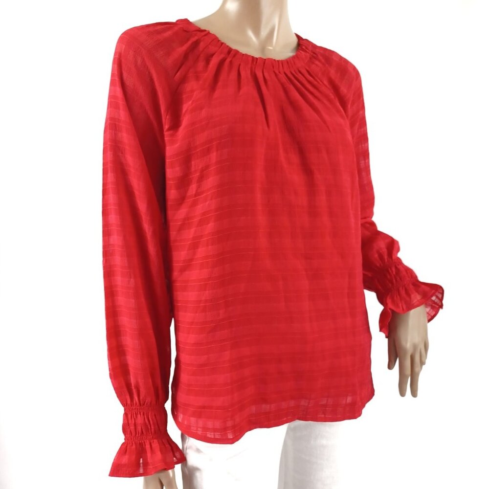 LOFT LS Blouse L Red Peasant Style